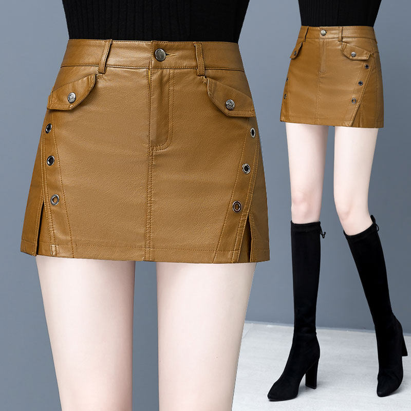 不规则皮裙裤女士秋冬新款2020年韩版高腰A字包臀短裙裤外穿靴裤
