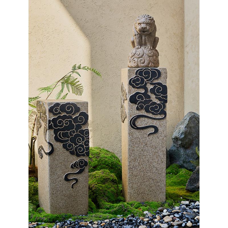 覆古中国祥云柱摆件落地水泥彷石柱彷古禅意茶室民宿庭院景观摆件