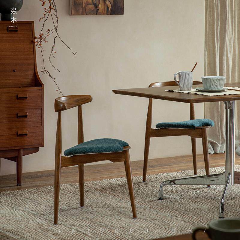 叕木|中古复刻/法式复古风餐椅设计师创意书房椅可叠放软包实木椅