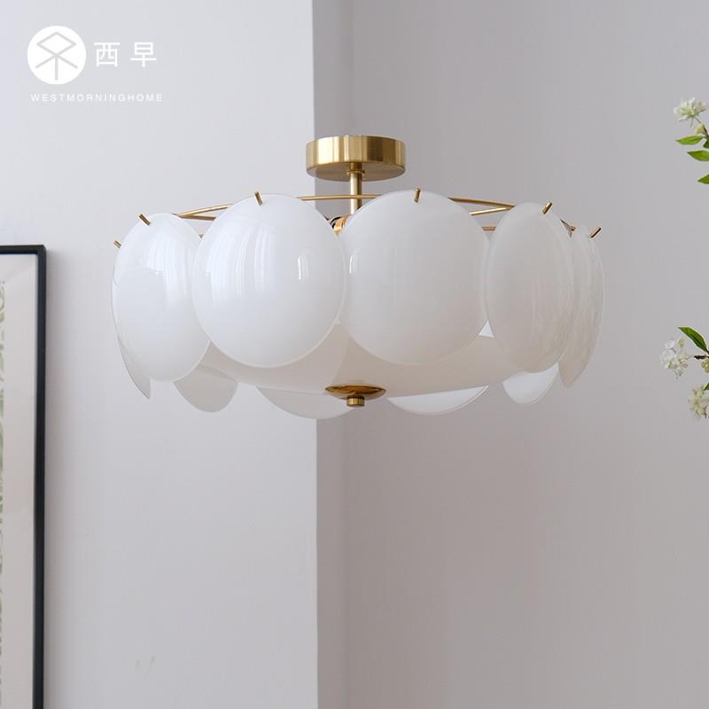 西早 北欧简约客厅卧室吸顶灯中古现代法式汤圆白色玻璃吸顶灯