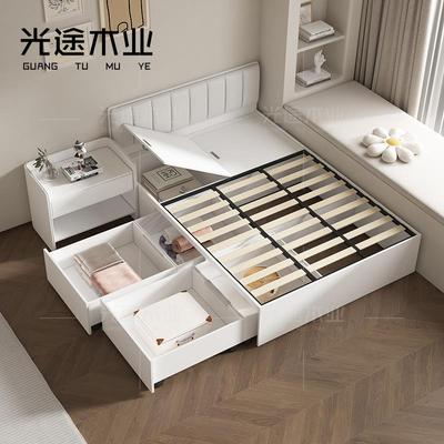 定制兔宝宝榻榻米实木架小户型卧室带隔断高箱储物抽屉1米2单人床