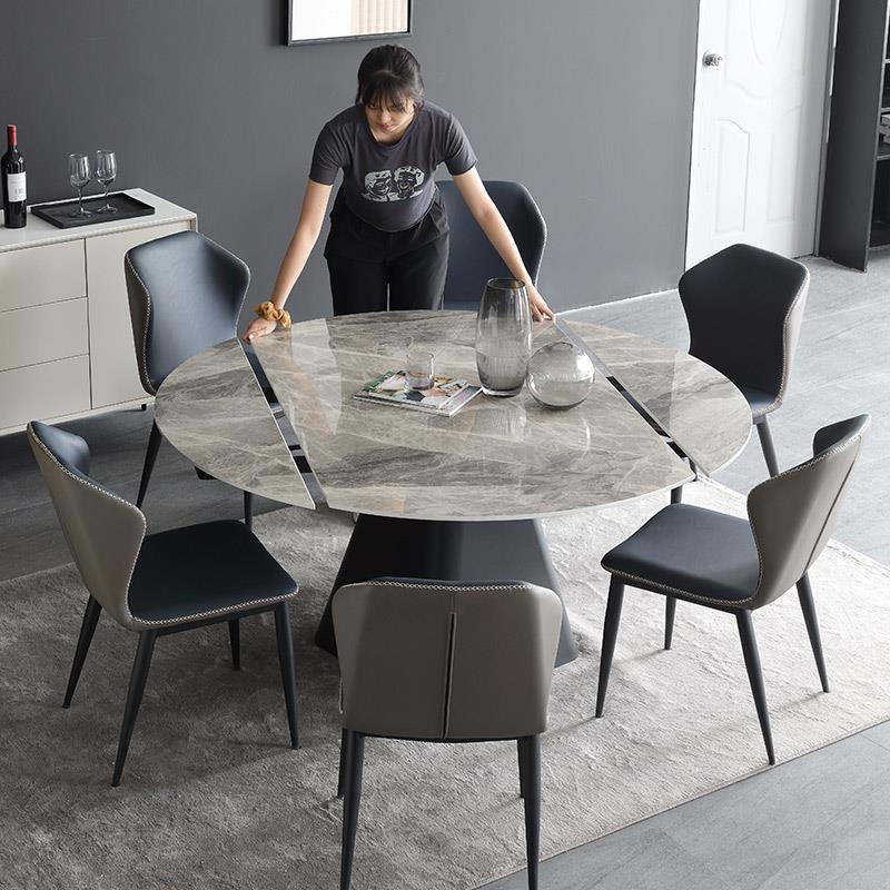 玛速 意式伸缩岩板餐桌椅组合 北欧多功能饭桌 可旋转方桌变圆桌