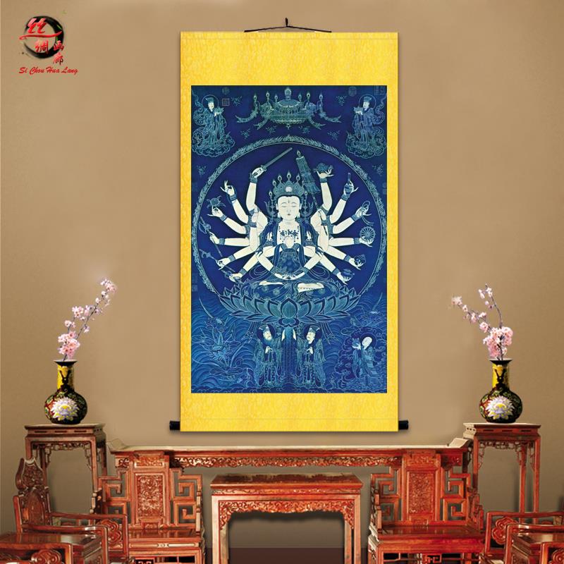 南无大佛母准提菩萨画像挂画卷轴画佛用品丝绸画佛堂寺庙装饰画