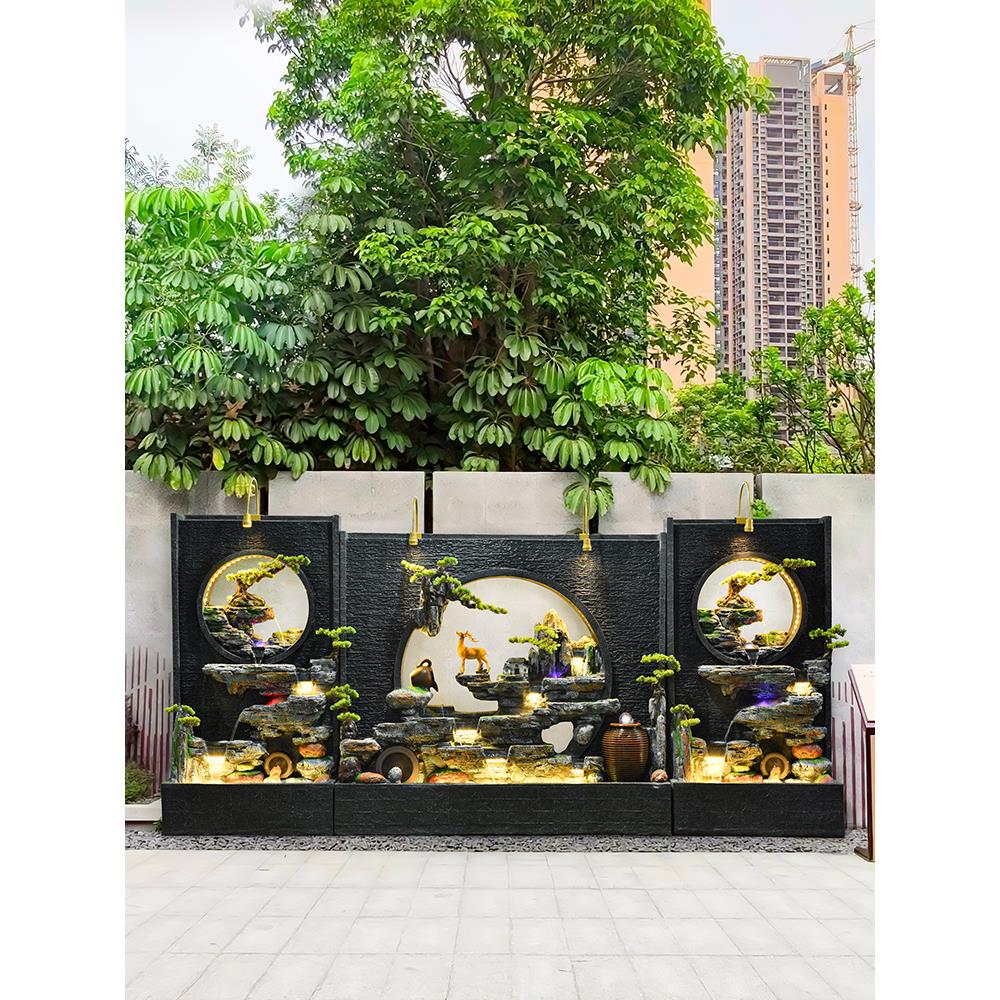 新中式水幕墙流水屏风摆件别墅庭院酒店大厅装饰假山喷泉瀑布景观