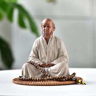 中式禅意紫砂达摩祖师爷坐像创意摆件家居客厅茶室茶宠陶瓷装饰品