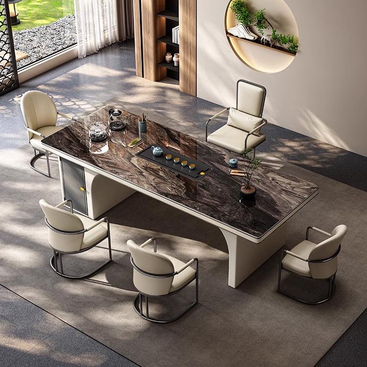 奢石岩板茶台桌现代茶桌椅组合简约轻奢高级感办公室茶道桌泡茶台