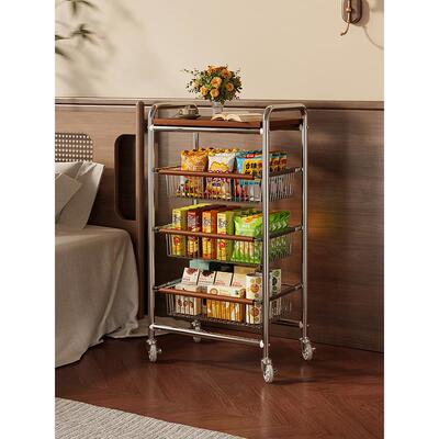 家用落地零食小推车客厅家用移动沙发边几小茶几置物架床头收纳柜