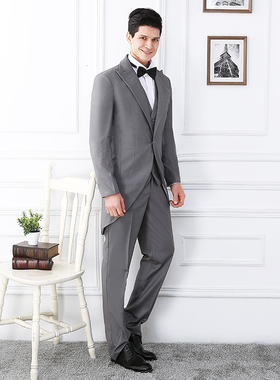 灰色燕尾服男西装礼服套装商务正装男士定制西服演出主持指挥春夏