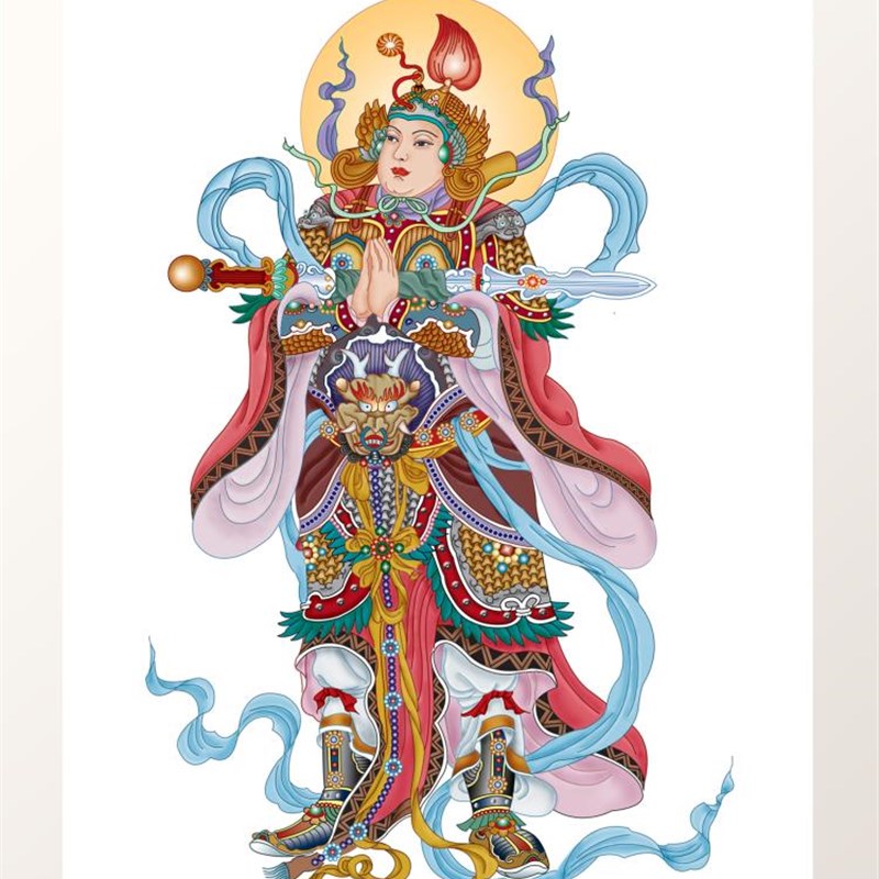 大小款 护法韦驮陀尊天菩萨画像 佛像挂像挂画自粘贴画可带实木框