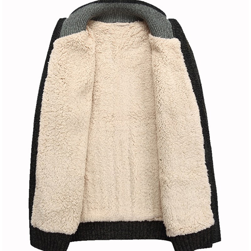 见展车冬装新款男士开衫毛衣加绒加厚男装大码羊羔毛衫厚款外套