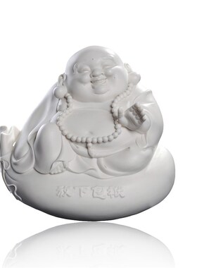 放下包袱  不倒翁弥勒笑佛摆件 德化白瓷个性弥勒家居装饰工艺品