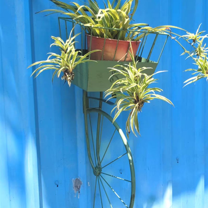 户外花园阳台墙面装饰品布置摆件自行车花架庭院铁艺花篮墙壁挂件