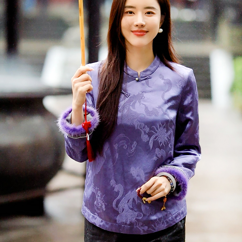 复古日记新中式桑蚕丝冠乐绉国风女装上衣247C6532