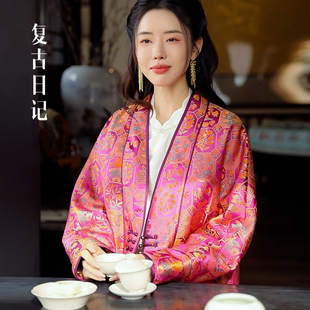 改良汉服交领鹅绒服25DR2285 宋锦新中式 复古日记 锦簇雀鸣