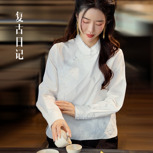复古日记“十里蔷薇”100棉3D立体手工花旗袍立领白衬衫2EEC649