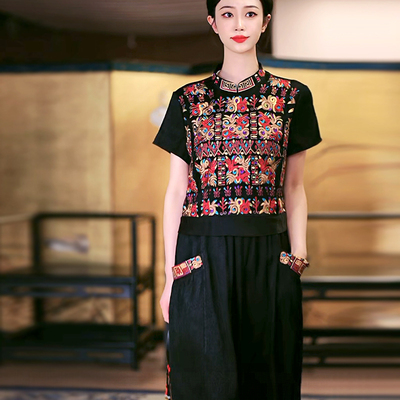 复古日记“万物生”百万针非遗苗绣100桑蚕丝连衣裙套装25FAT005