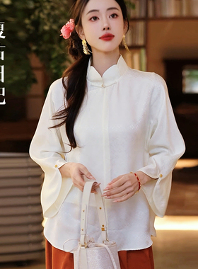 复古日记“繁星”桑蚕丝彩通正绢系带全开襟花瓣领衬衫2F1C7820