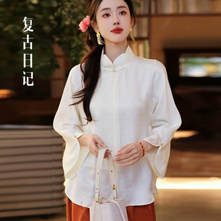 复古日记“繁星”桑蚕丝彩通正绢系带全开襟花瓣领衬衫2F1C7820