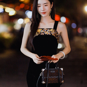 复古日记 有凤来仪 100桑蚕丝丝绒45°斜裁定珠绣花裙242L6435