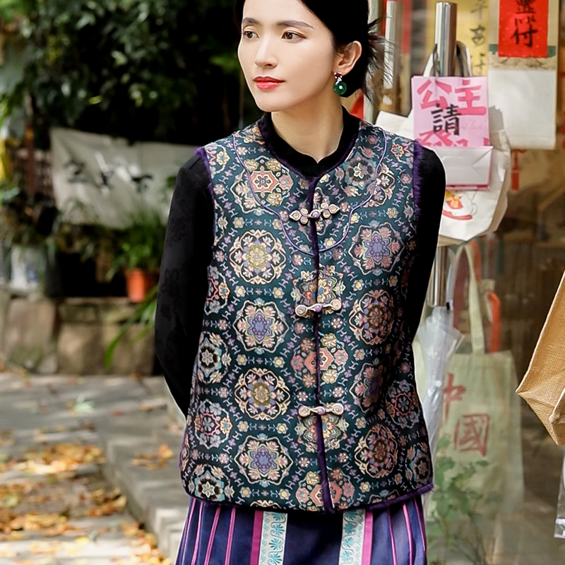 复古日记“宝相花”双面穿！紫金宝相对花进口貂双穿马甲24HE303