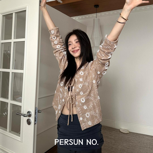 PERSUN NO.备述 【春季新款】月光杏小雏菊立体钩花开衫PDF5E132