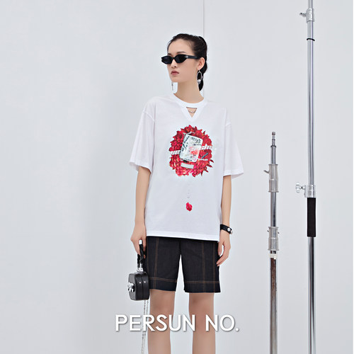 PERSUNNO.手绘油画涂鸦纯棉T恤