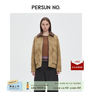 NO.备述2025新款 PERSUN 轻奢小众设计巴恩风可拆卸羽绒麂皮夹克