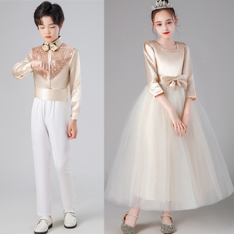 中小学生诗歌朗诵大合唱表演服女孩长裙礼服初中生歌咏比赛演出服