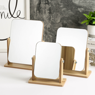 木质台式化妆镜子大号高清欧式单面梳妆镜美容镜学生宿舍桌面镜