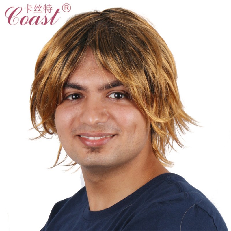外国人假发金色中分短发直发卷发假发欧美男士假发发套表演用假发