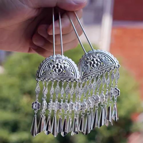 (苗银)民族复古手工步摇苗银发饰对钗簪子战国袍掩鬓流苏发簪