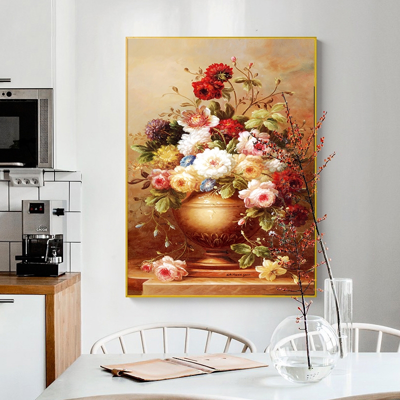 牡丹花竖版餐厅装饰画2022年新款餐桌饭厅挂画客厅壁画花开富贵图片