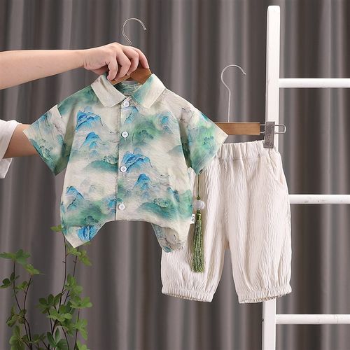 汉服男童套装夏装2024新款儿童夏季唐装衬衫男宝宝中国风两件套潮