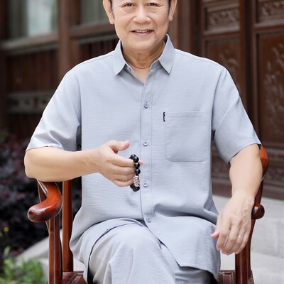 爸爸夏装短袖衬衫中老年唐装男中国风70岁爷爷夏季套装老年人衣服