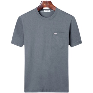 汗衫 中年短袖 中老年上衣休闲宽松大码 真口袋圆领棉爸爸装 t恤男士