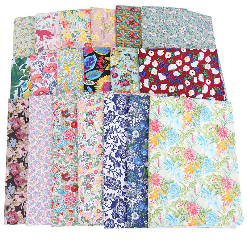 2件包邮  纯棉府绸手工布艺衬衣连衣裙面料花朵复古风格布料 半米