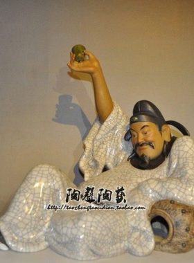 醉酒李白太白陶瓷工艺石湾公仔家居玄关博古架酒庄园林中式摆件