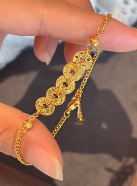 金色碎冰冰铜钱手链女