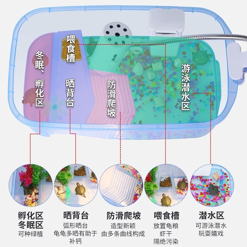 塑料桌面鱼缸草龟缸大小号乌龟缸带晒台龟盆龟盒宠物盒爬虫盒