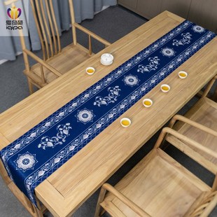 幽花团簇纹中式桌旗茶席垫子高端现代桌旗布茶旗茶几餐桌茶桌垫布