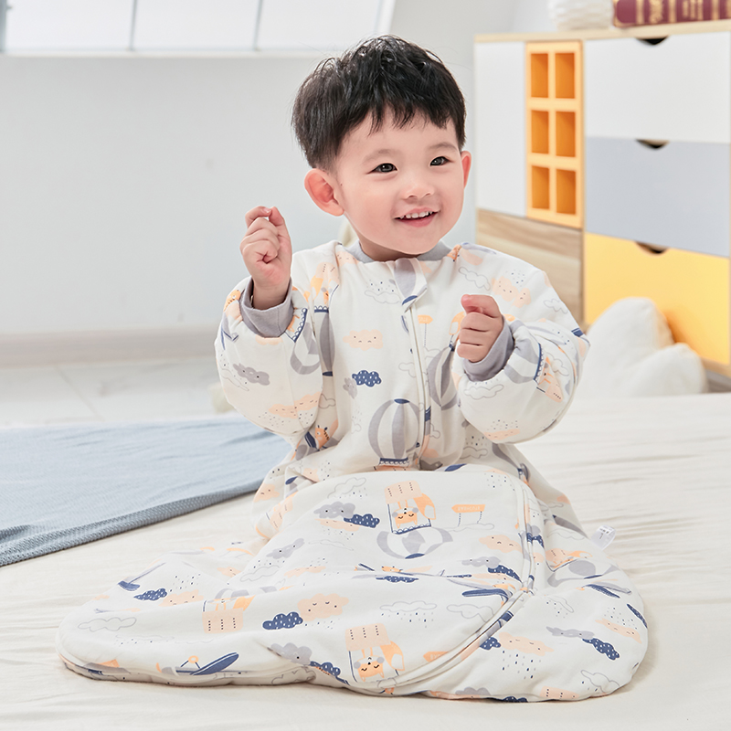 婴儿童纯棉睡袋秋冬加厚防踢被新生宝宝一体式可拆袖春季包脚睡袋