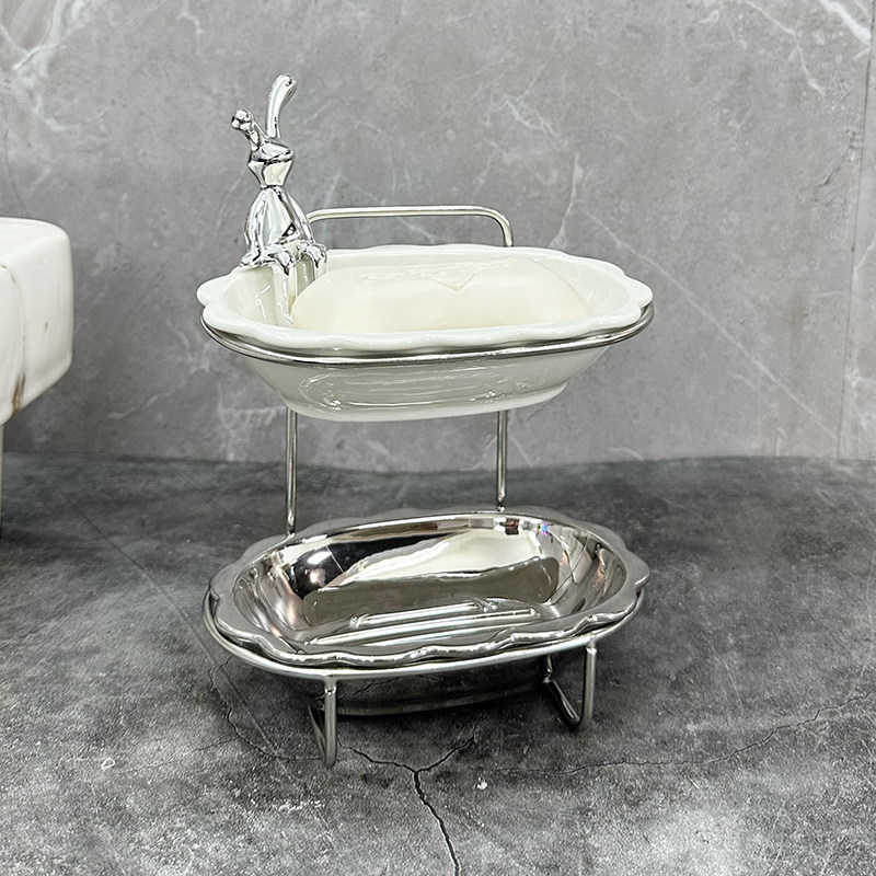 轻奢双层肥皁盒壁挂式家用高档化妆室陶瓷沥水香皁盒免打孔置物架,家庭/个人清洁工具,皂盒,淘宝优惠券,粉丝福利购,淘宝优惠卷