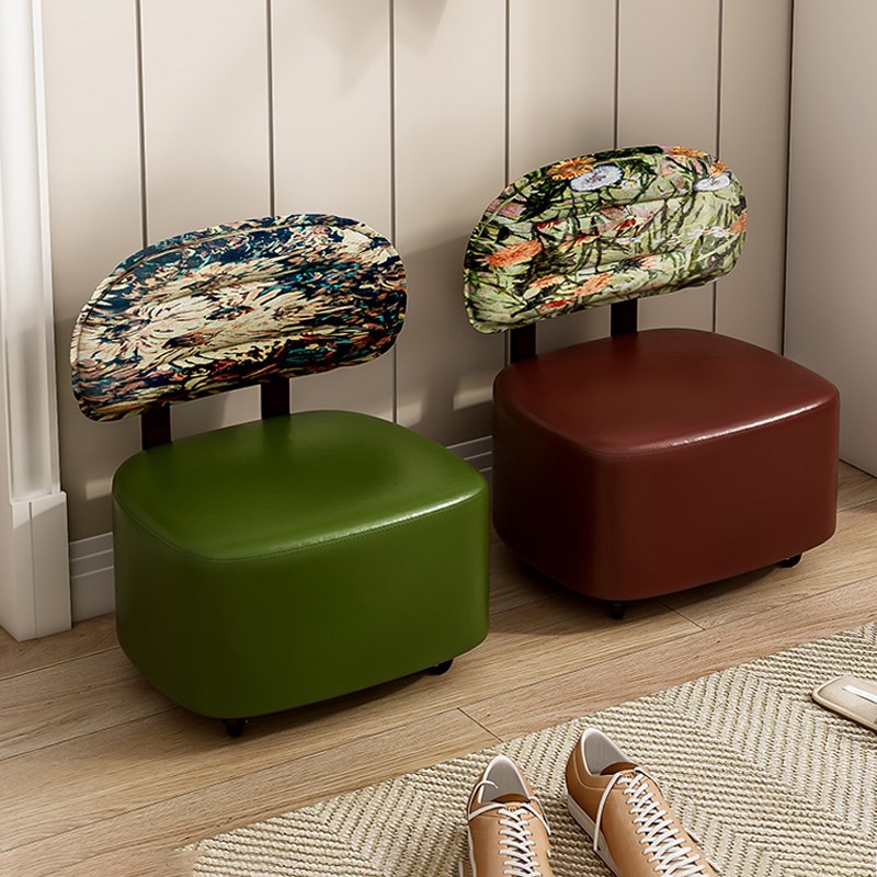 万向轮凳子家用换鞋凳可旋转小椅子实木矮凳简约靠背椅休闲溜溜凳