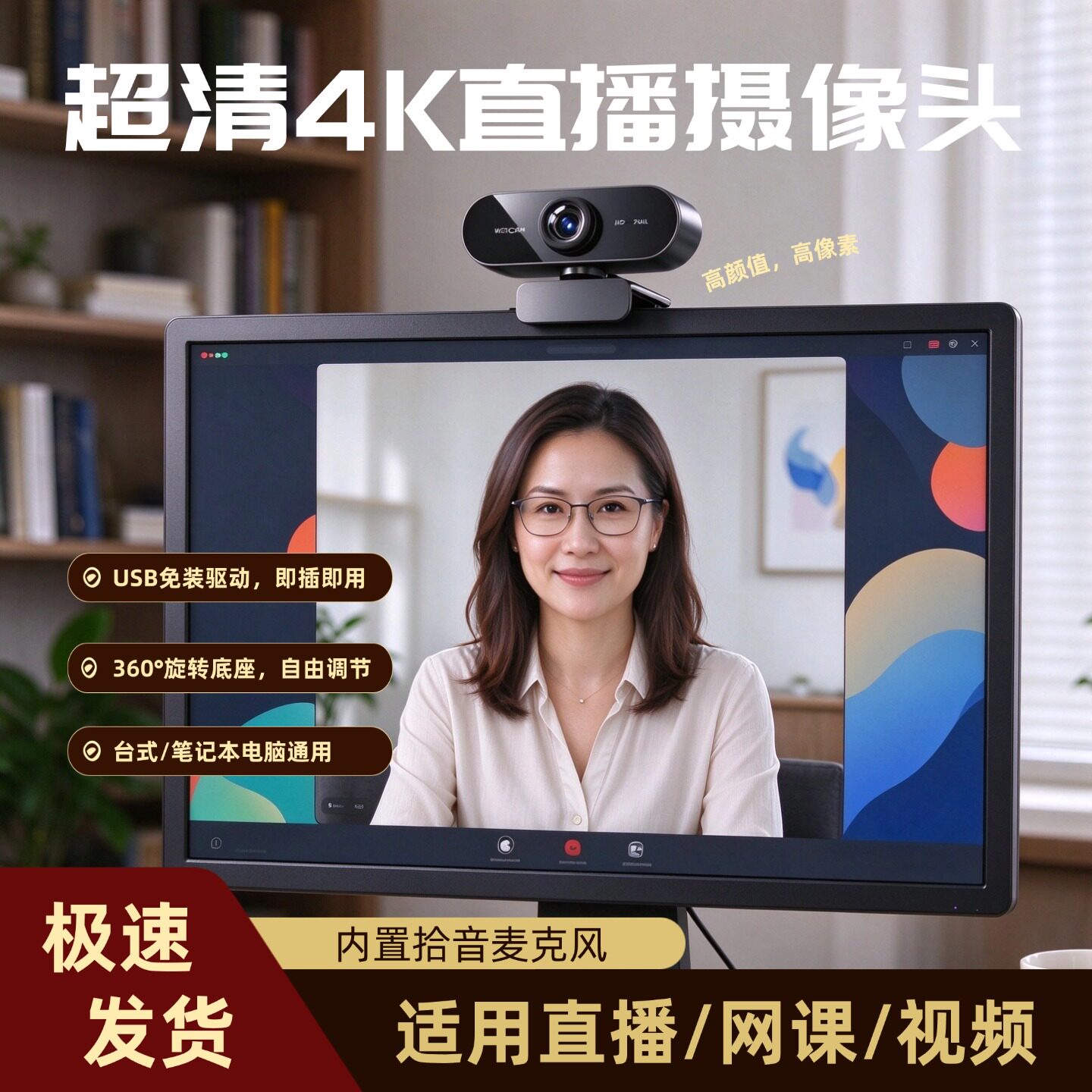 usb台式电脑摄像头家用外置麦克风一体笔记本外接摄像头直播免驱