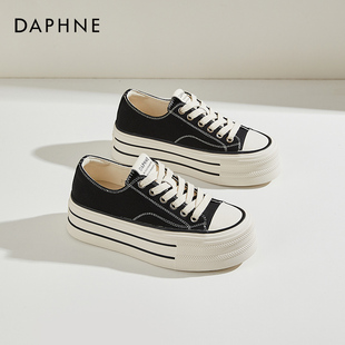 达芙妮帆布板鞋女2026夏季新款厚底圆头运动鞋时尚百搭休闲小白鞋