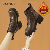 女2026新款 秋冬女鞋 冬季 达芙妮高跟鞋 加绒马丁靴短靴真皮女士皮鞋