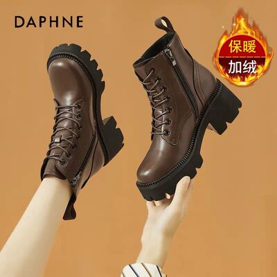 达芙妮高跟真皮马丁靴