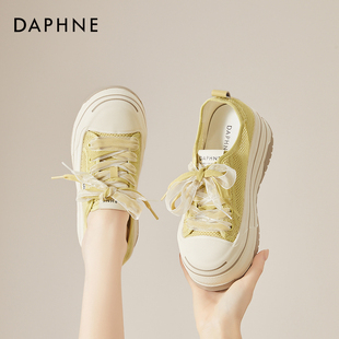 达芙妮厚底单网面网鞋女2026新款夏季透气增高软底小白鞋松糕板鞋