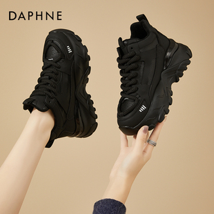 2025年新款 厚底松糕黑色女鞋 冬季 棉鞋 达芙妮加绒老爹鞋 运动鞋 女款