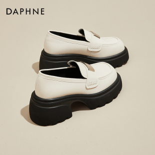 女2025新款 英伦风小皮鞋 秋季 白色厚底单鞋 女鞋 达芙妮一脚蹬乐福鞋